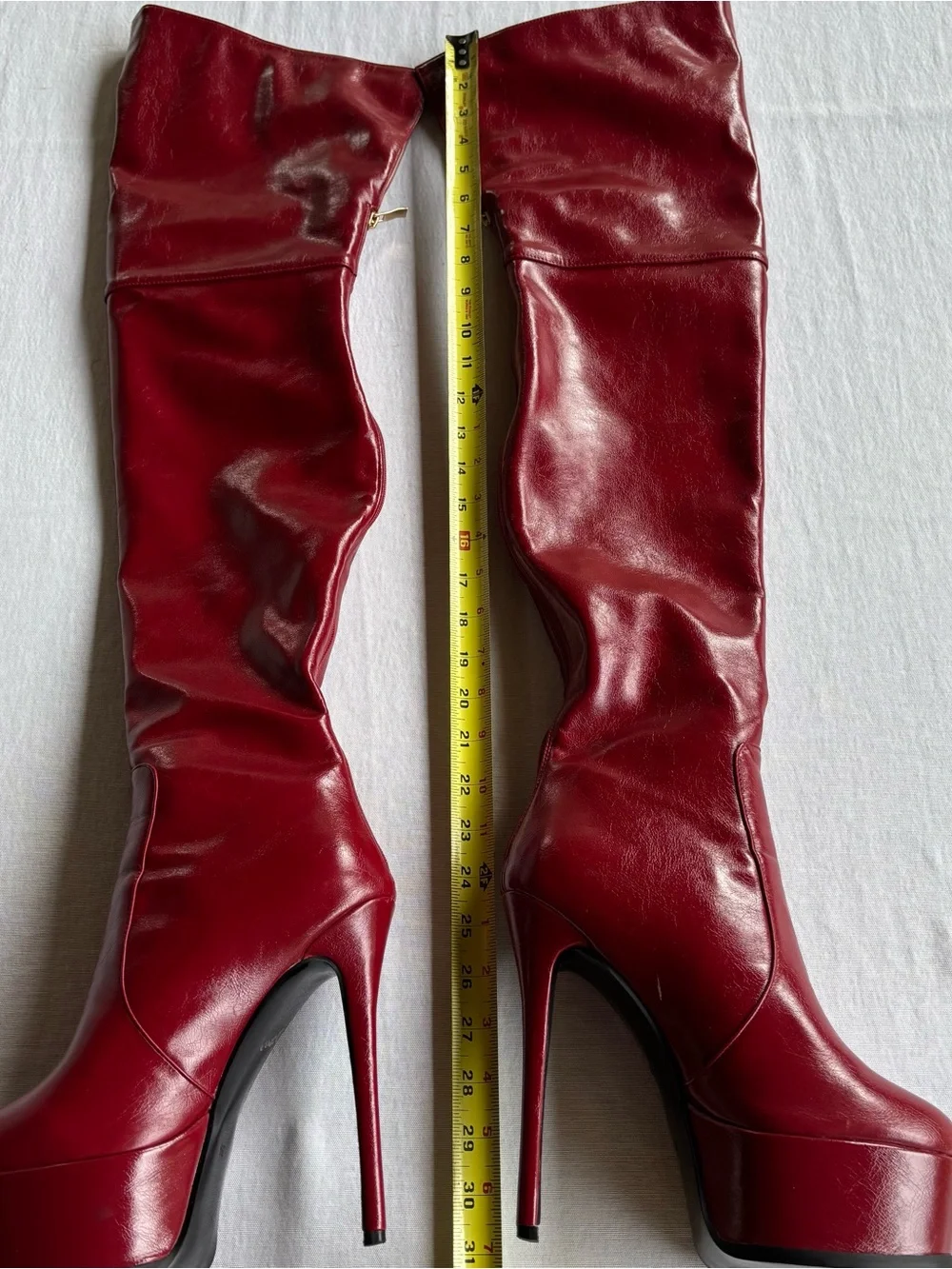 Women's Over-the-Knee Platform Stiletto Boots - Red